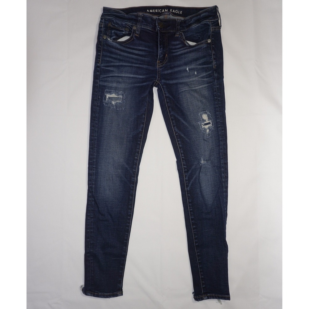 American Eagle 4 Short Dark Blue Super Stretch Distressed Skinny Jeans